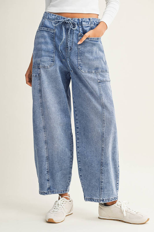 Large Patch Pocket Drawstring Paperbag Waist Jeans