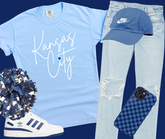 Kansas City Script Light Blue Tee