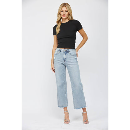 High Rise Ankle Wide Leg Jeans