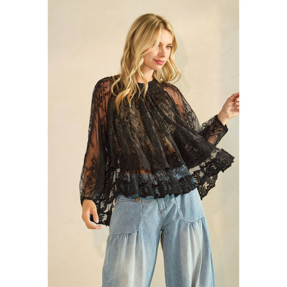 Ruffled Lace Long Sleeve Top