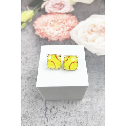 RECTANGULAR SHAPE SPORTS BALL STUD EARRINGS