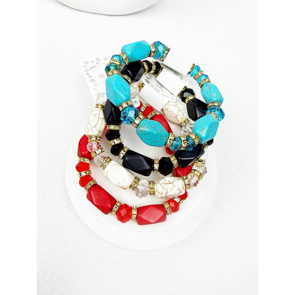 Bold Stones and Beads Mixed Adjustable Stretch Bracelet
