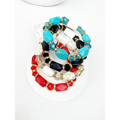 Bold Stones and Beads Mixed Adjustable Stretch Bracelet