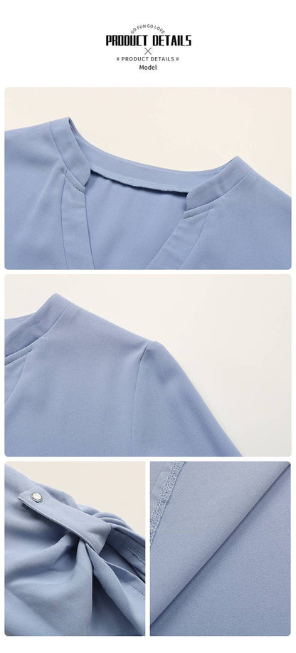 LONG SLEEVE V-NECK PULLOVER SOLID COLOR SHIRT