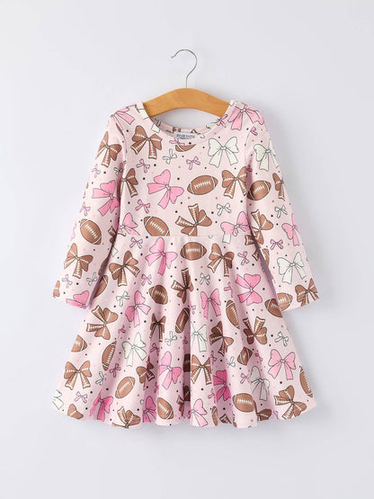 Girls Pink Dress with Football Print