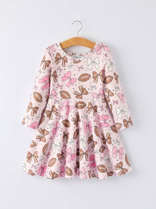 Girls Pink Dress with Football Print