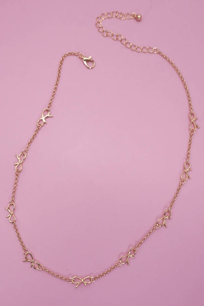Double Layer Bow Heart Station Necklace