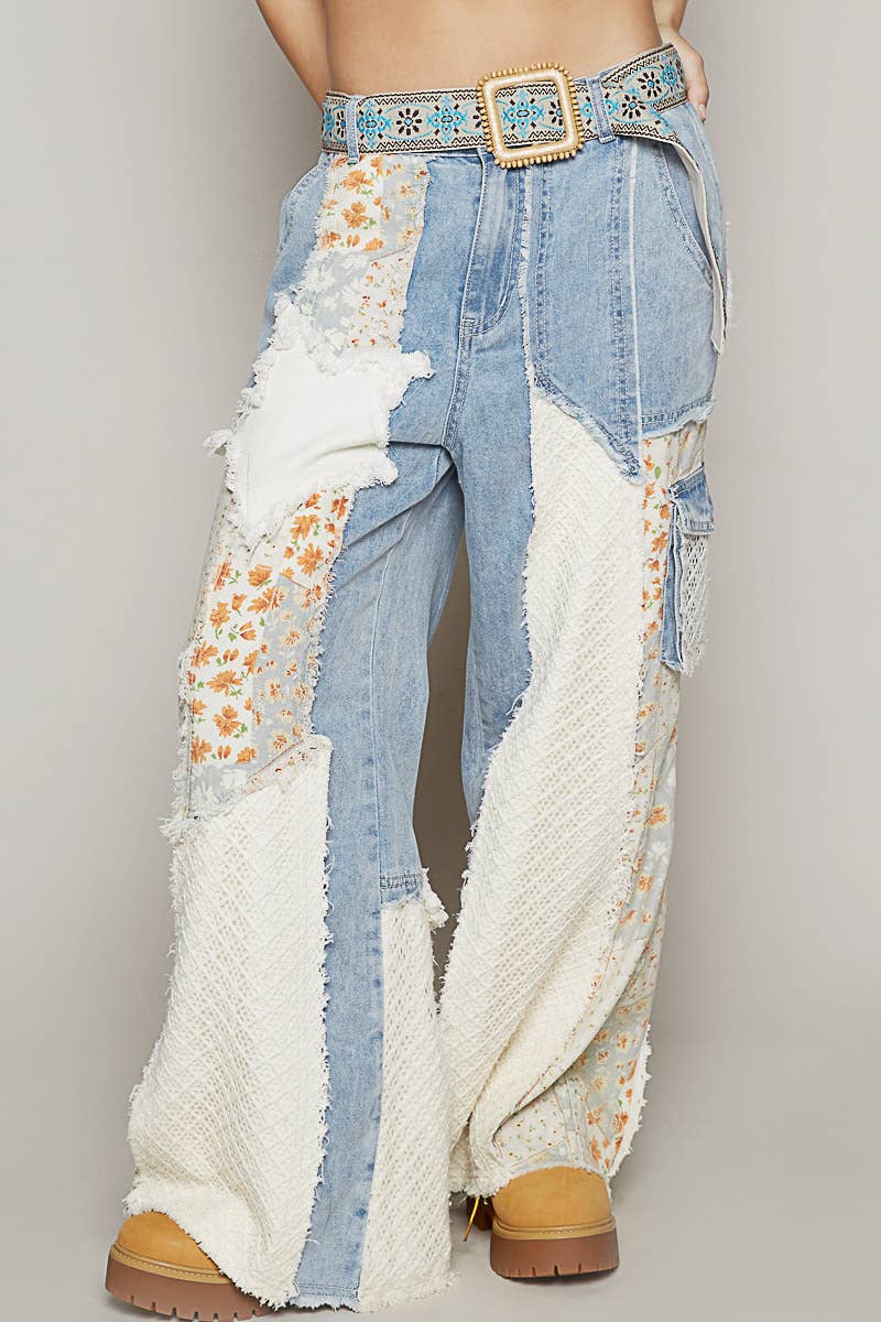 Printed Patchwork Woven Twill Pants