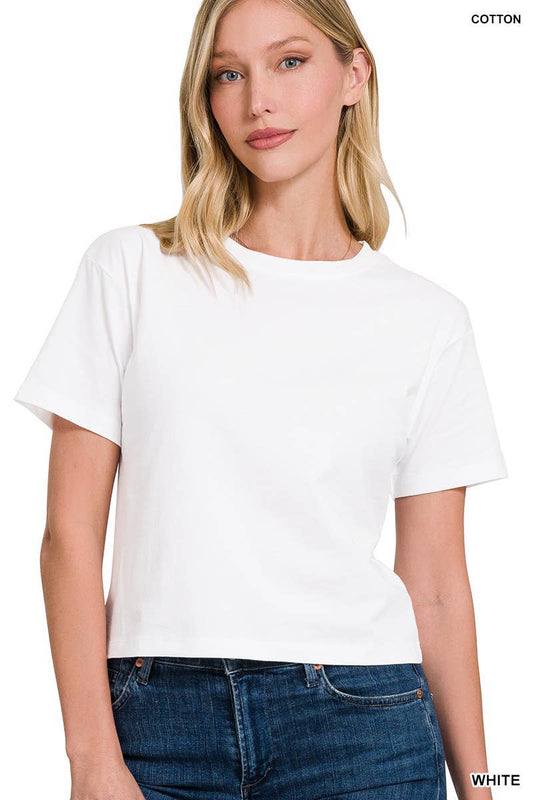 Cotton Crew Neck Short Sleeve Cropped T-shirt