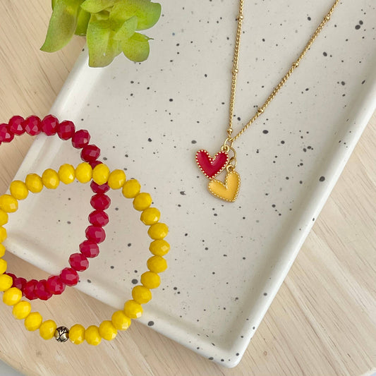 Red & Yellow Enamel Heart Necklace