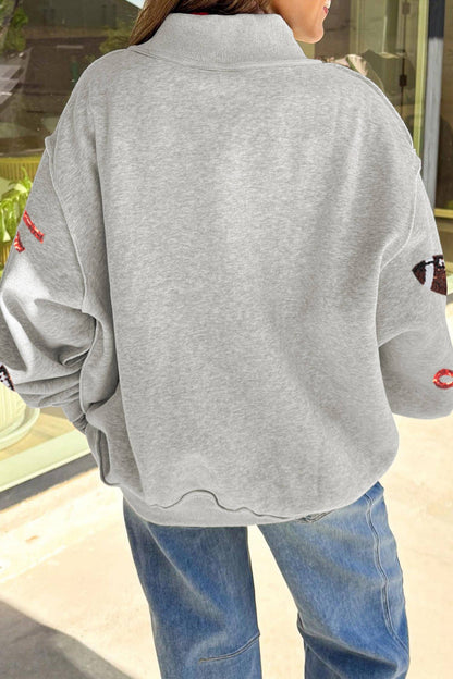 Sequin Bow Rugby Mock Neck Sweatshirt