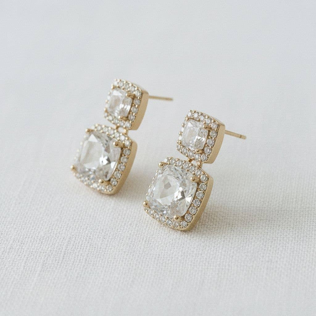 Geometric Inspired Drop Earrings with Sparkling Accents
