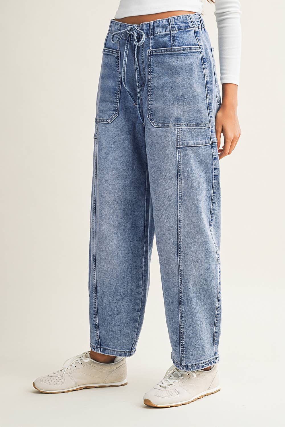 Large Patch Pocket Drawstring Paperbag Waist Jeans