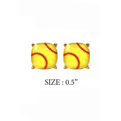 RECTANGULAR SHAPE SPORTS BALL STUD EARRINGS