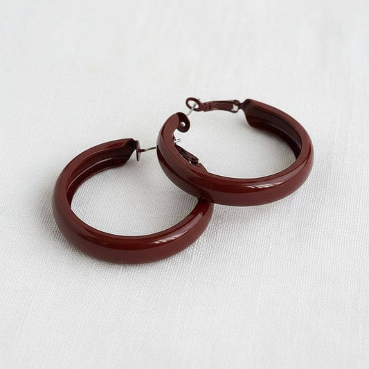 Geometric Vintage-Inspired Burgundy Hoop Earrings