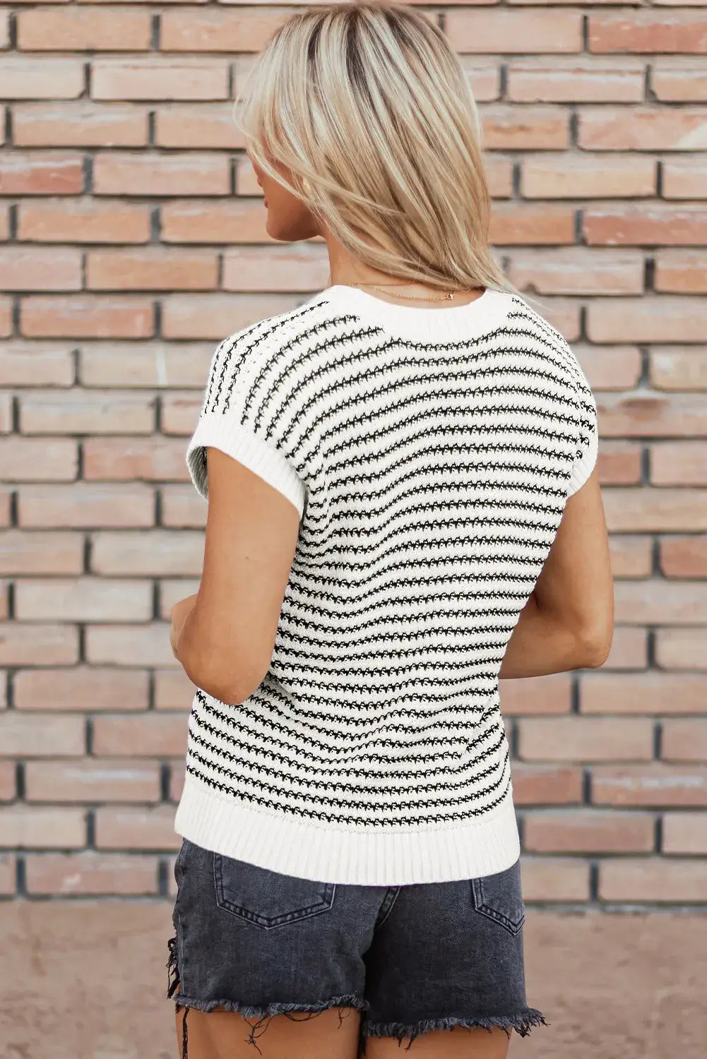 Summer Crew Neck Knit Top Casual Stripe Color Clash Sweater