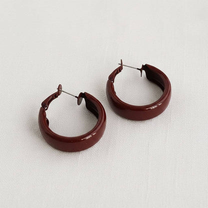 Geometric Vintage-Inspired Burgundy Hoop Earrings