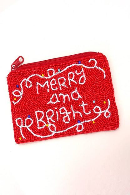 CHRISTMAS HOLIDAY SEED BEAD POUCH COIN PURSE
