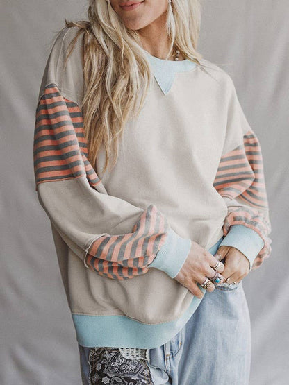 Striped Colorblock Patchwork sweatshirt crewneck