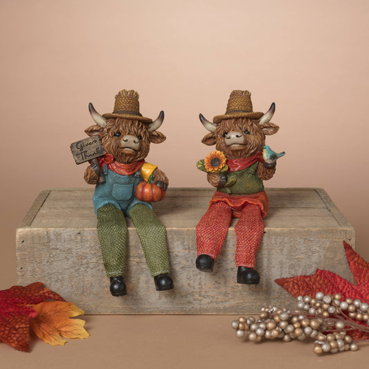 Fall/Harvest 4.53"H Resin Harvest Highland Cow Shelf Sitter,