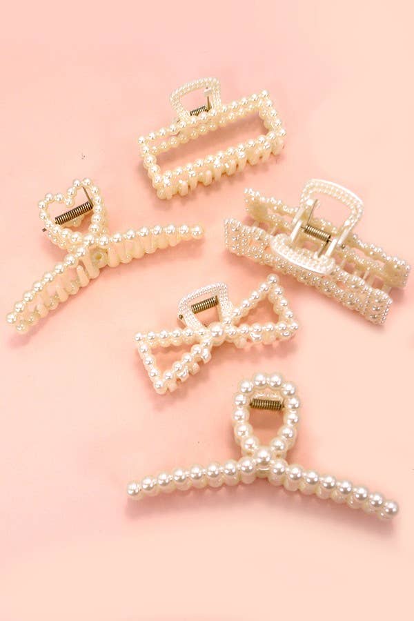 Pearl-Embellished Hair Claw Set
