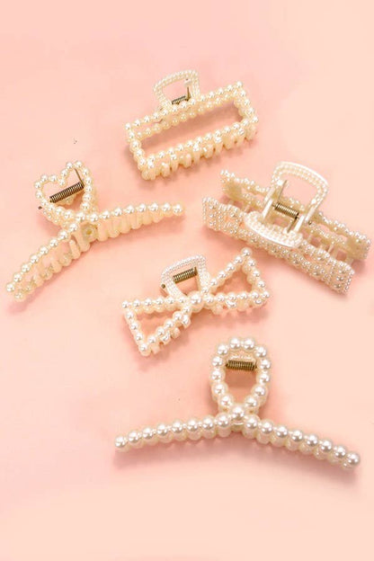 Pearl-Embellished Hair Claw Set