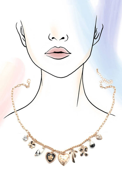 CHARM NECKLACE-HEART BOW PEARL FLOWER