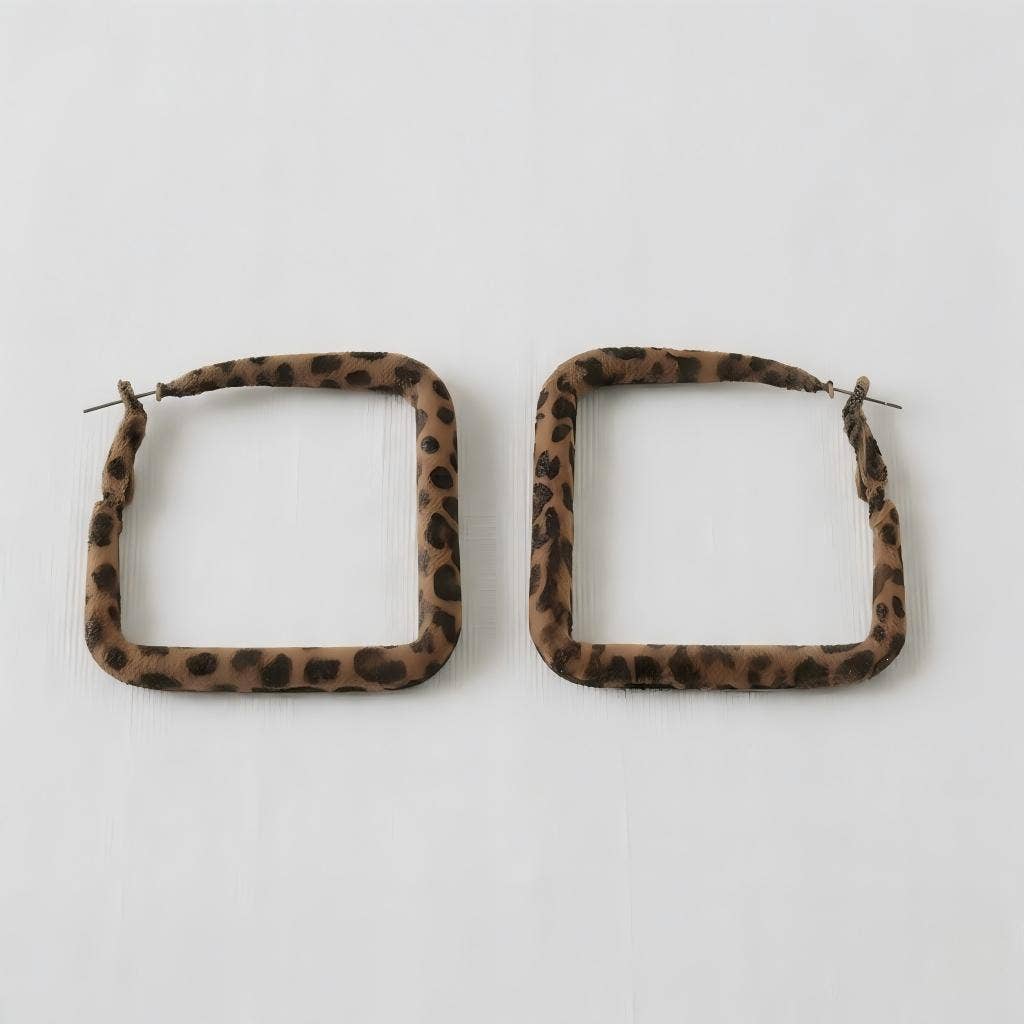 Vintage Inspired Leopard Print Square Hoop Earrings
