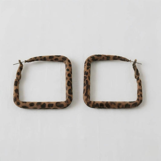 Vintage Inspired Leopard Print Square Hoop Earrings