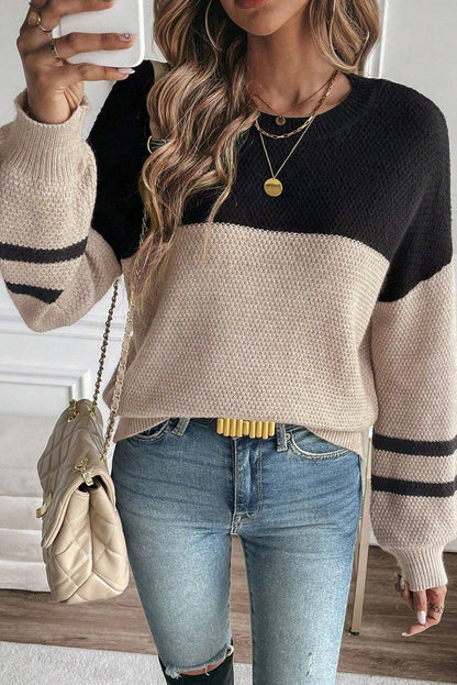 Colorblock Striped Sleeve Sweater