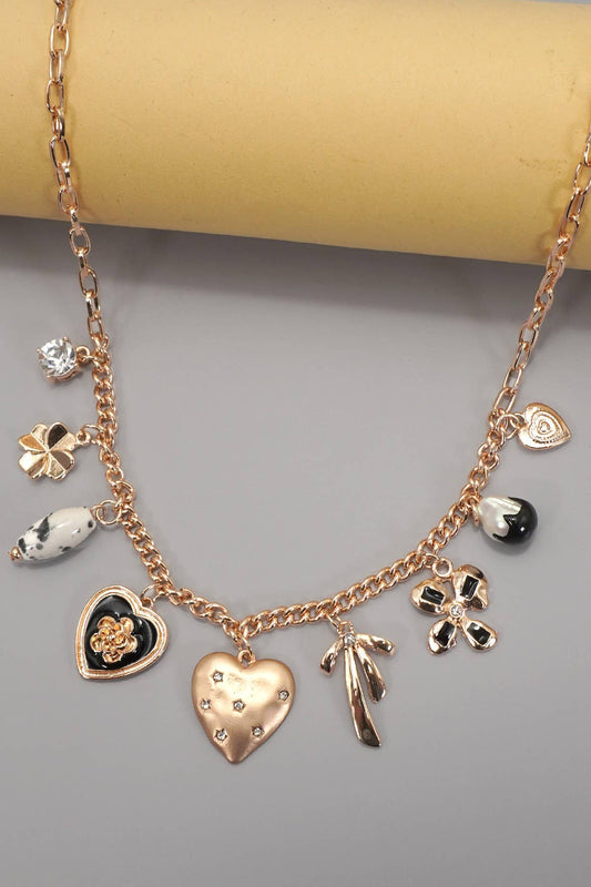 CHARM NECKLACE-HEART BOW PEARL FLOWER