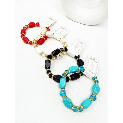Bold Stones and Beads Mixed Adjustable Stretch Bracelet