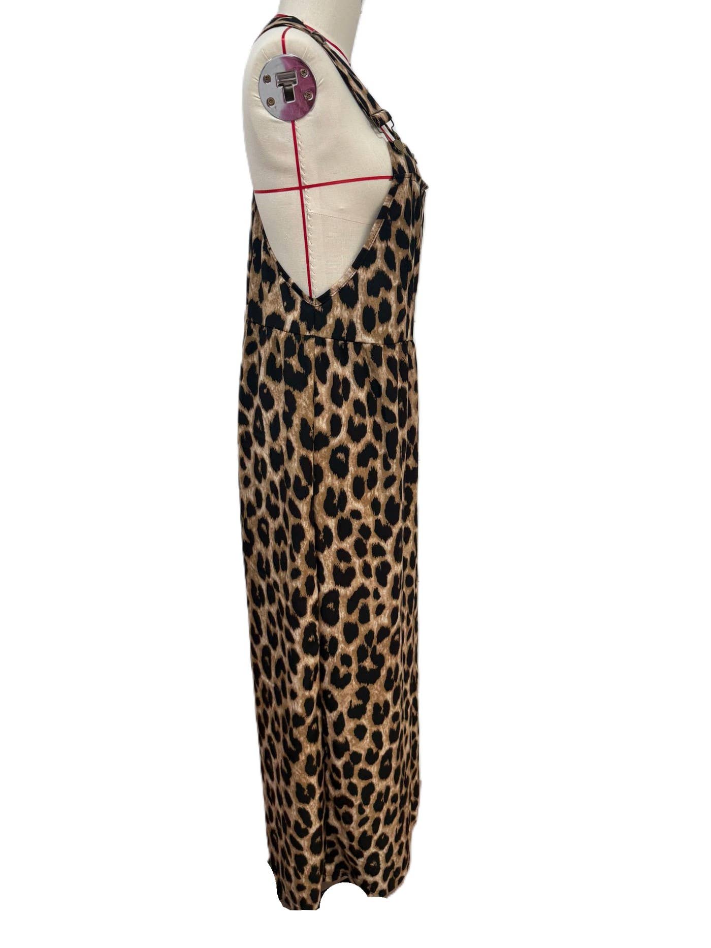 Retro Western Leopard Print Adjustable Strap Jumpsuit