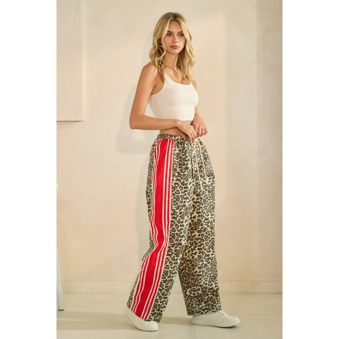 Leopard Sport Striped Wide Legged Pants