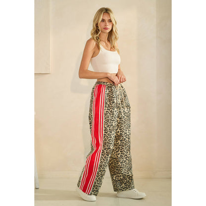 Leopard Sport Striped Wide Legged Pants