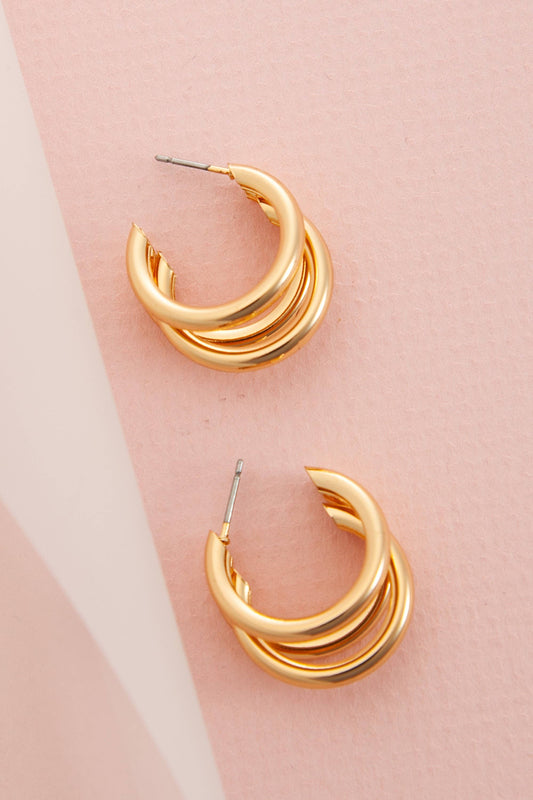 Triple-Row Gold Ball Hoop Earrings