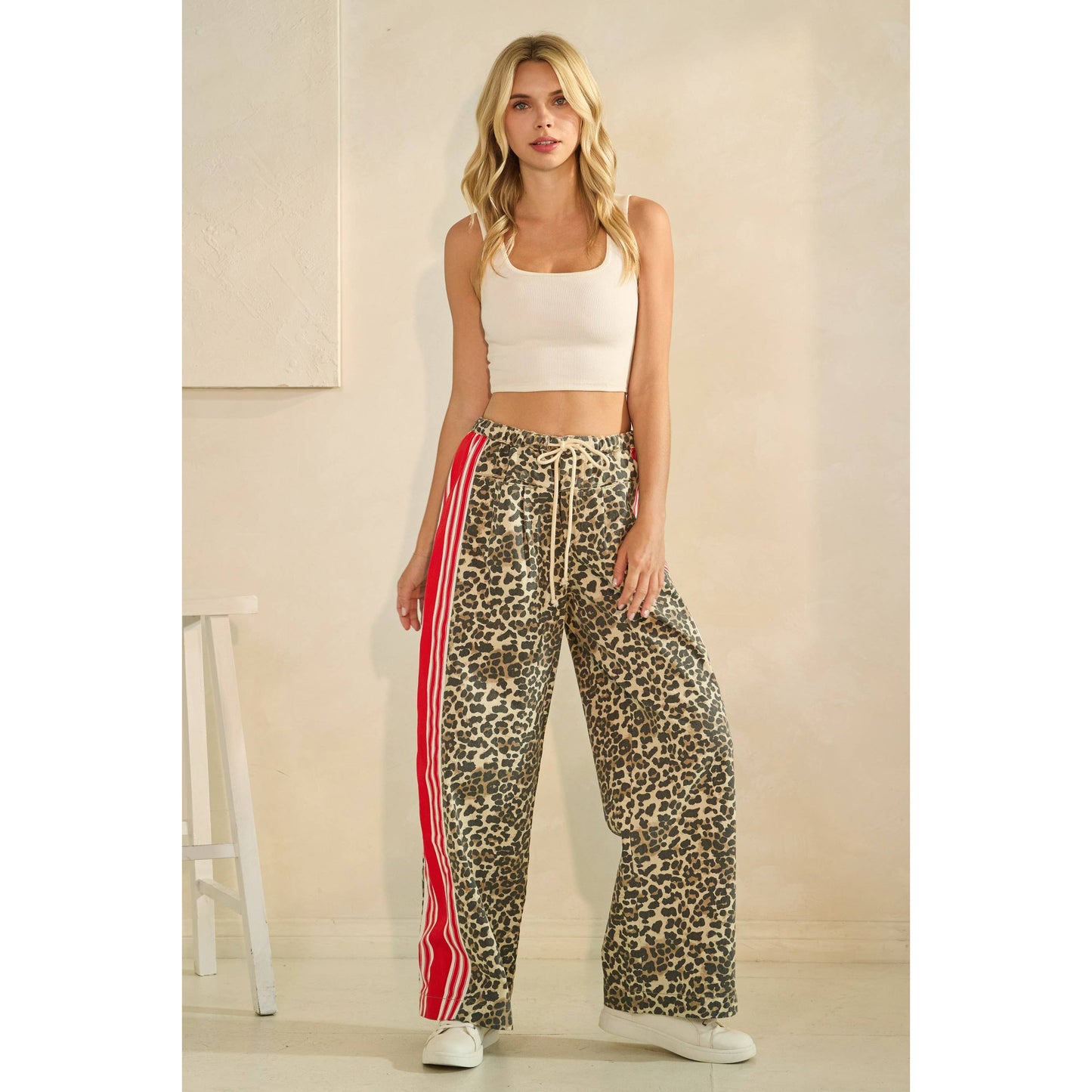 Leopard Sport Striped Wide Legged Pants