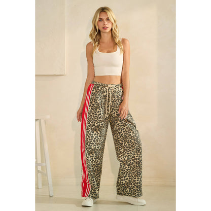 Leopard Sport Striped Wide Legged Pants