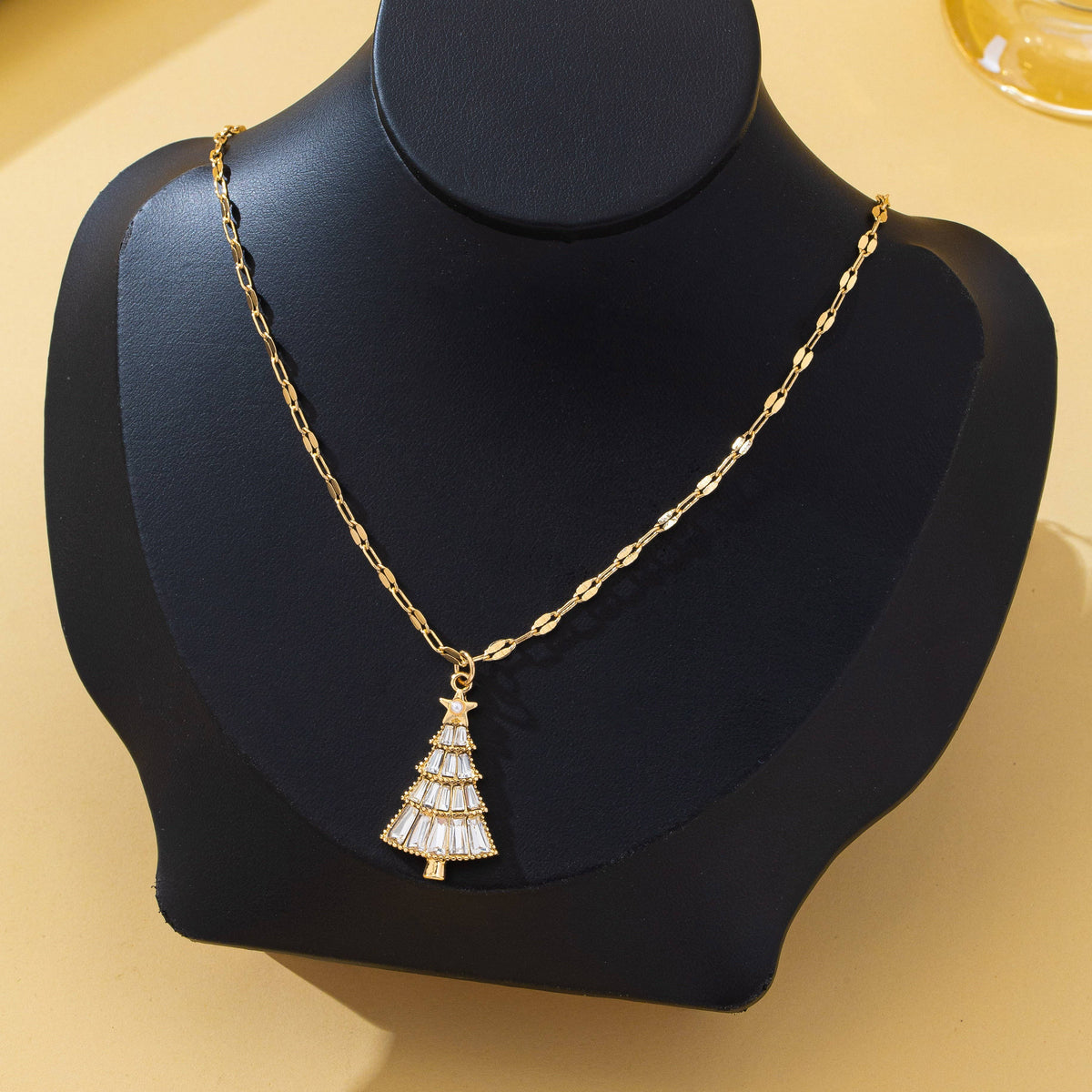 Crystal Christmas Tree Gold Pendant Necklace