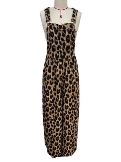 Retro Western Leopard Print Adjustable Strap Jumpsuit
