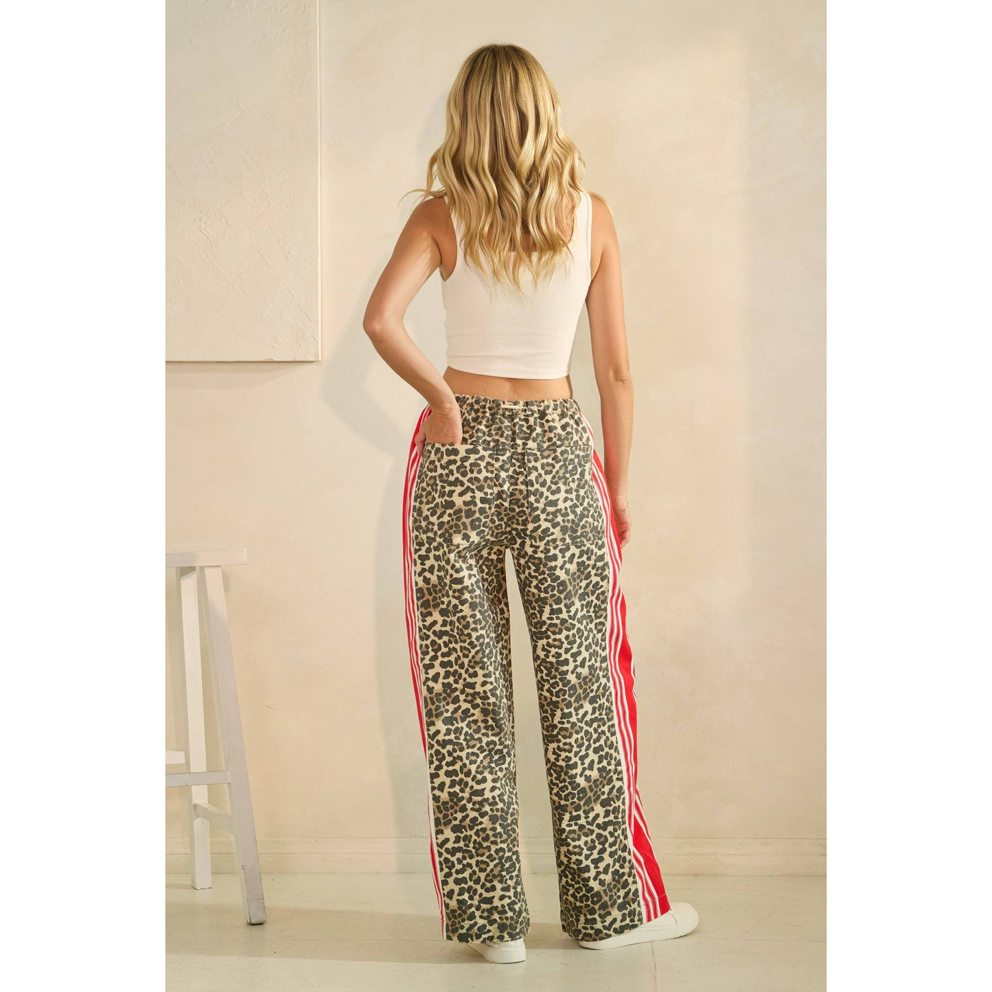 Leopard Sport Striped Wide Legged Pants