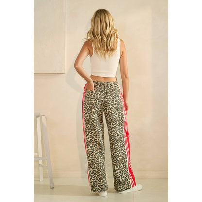 Leopard Sport Striped Wide Legged Pants