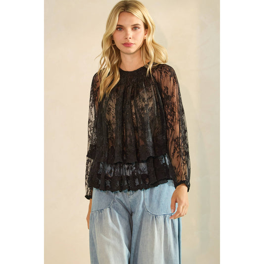 Ruffled Lace Long Sleeve Top