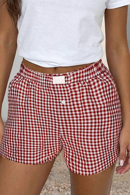 Gingham Printed High Waist Shorts