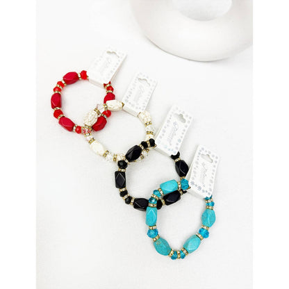 Bold Stones and Beads Mixed Adjustable Stretch Bracelet