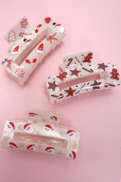 CHRISTMAS TREE SANTA HOLIDAY HAIR CLAW