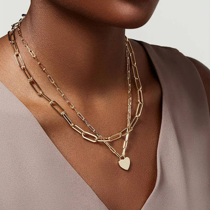 18K Stainless Steel Waterproof Tarnish-Free Multi-Layer Heart Charm Necklace