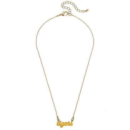Tigers Enamel Script Necklace in Gold