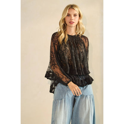 Ruffled Lace Long Sleeve Top
