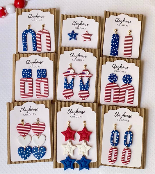 Red, White & Blue Clay Earrings